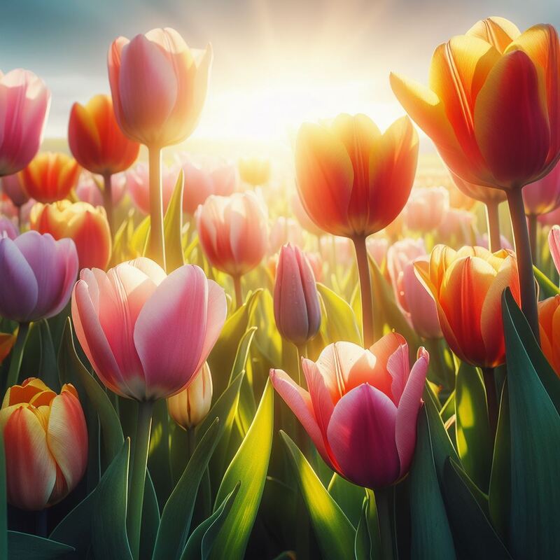 тюльпаны, монобукет, цветные