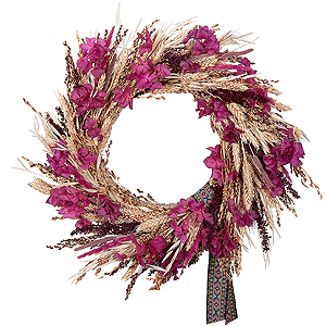 Dried flowers in assortment, Ribbon, Bouquet frame structure