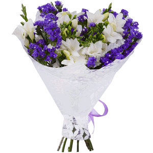 Freesia - 17, Blue Statice, Felt, Ribbon