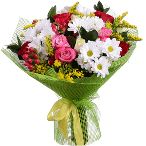Arrangement of Kenyan roses and chrysanthemum with delivery Kerch