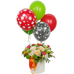 Peach blossom with balloons with delivery Kerch