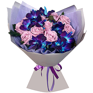 Pink rose 50 cm - 26, Orchid Dendrobium - 13, Flask for orchids, Wrapping Paper