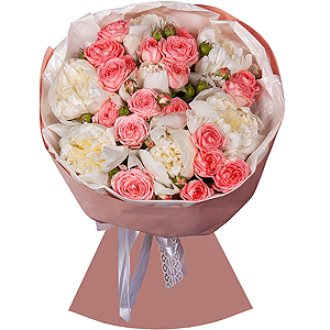 Peony white - 7, Bright pink spray rose mix, 50 cm - 13, Wrapping Paper