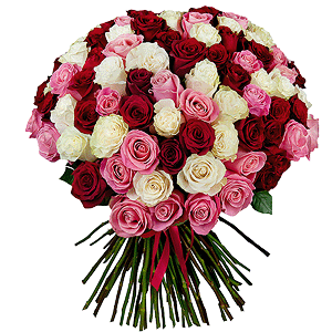 Red rose 70 cm Ecuador - 46, White rose 70 cm  (Ecuador) - 45, Pink rose 70 cm Ecuador  - 40, Ribbon