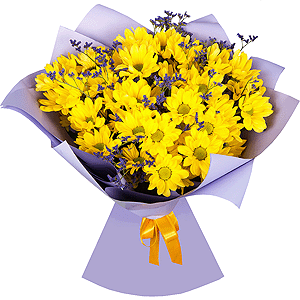 Bacardi Yellow Spray Chrysanthemum - 9, Limonium (1 pc.), Wrapping Paper