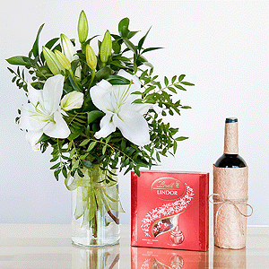 Gift set "Lilies, sweets and non-alcoholic wine" with delivery Kerch