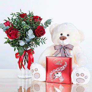 Gift set "Teddy bear, roses and sweets" with delivery Kerch