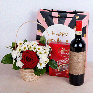Gift set "Flower basket, sweets and non-alcoholic wine" with delivery Kerch