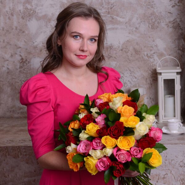 Rose 40 cm - 39, Ruscus, Ribbon