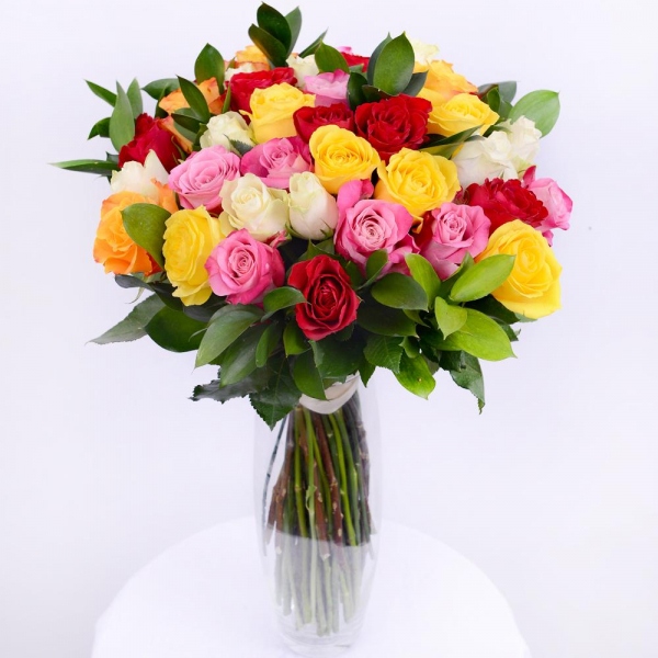 Rose 40 cm - 39, Ruscus, Ribbon