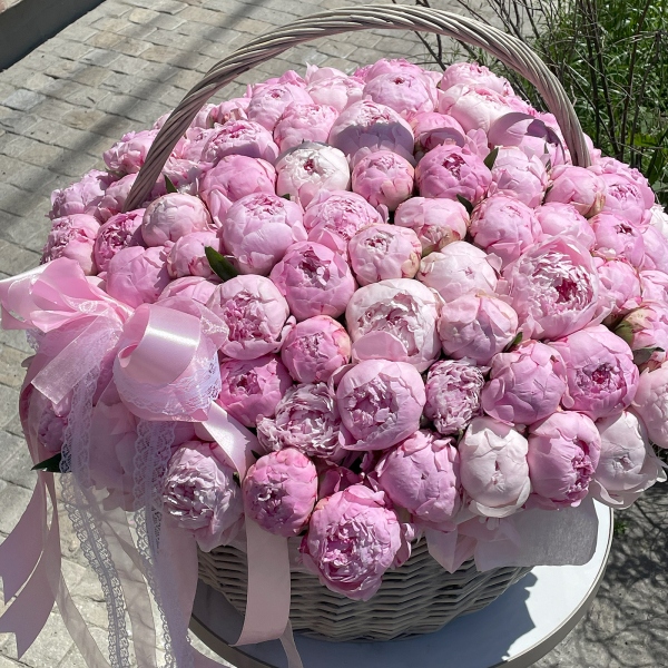 Peony pink - 133, Large Basket, Oasis, Ribbon