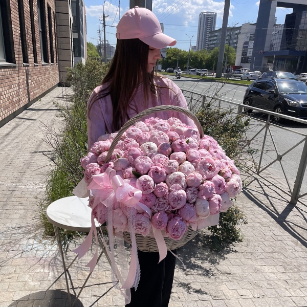 Peony pink - 133, Large Basket, Oasis, Ribbon