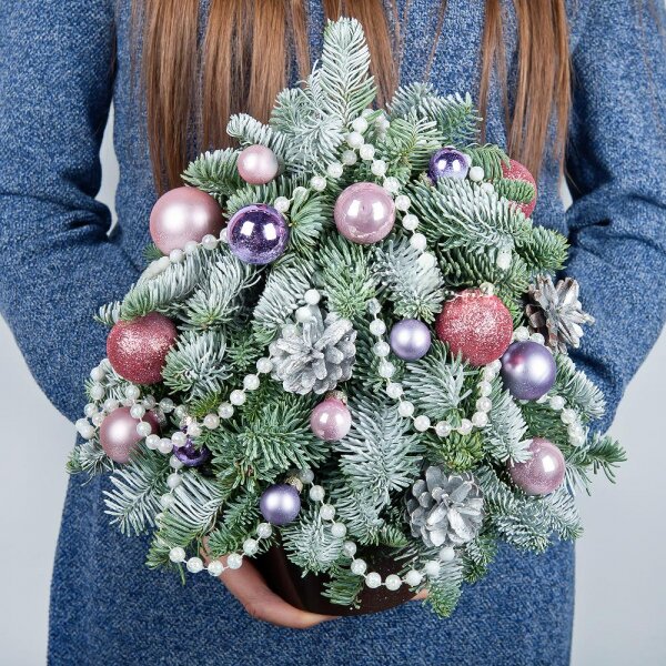 Spruce branches (1pc.), Plastic planter, Oasis, Christmas decor (set)