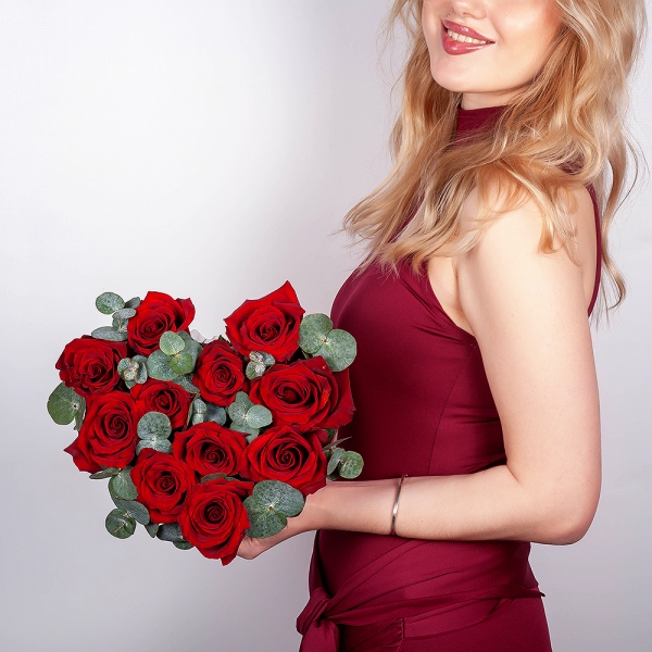 Red rose 50 cm - 11, Composition Box, Oasis, Eucalyptus