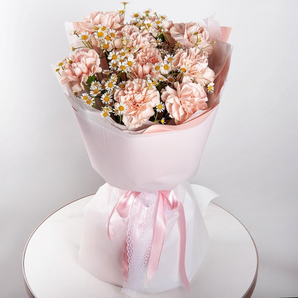 Carnation white, cream - 9, Chamomile - 4, Wrapping Paper