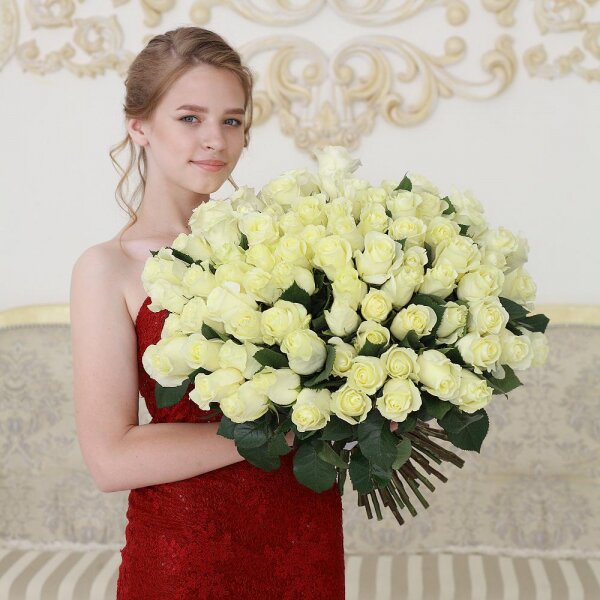 White rose 50 cm Ecuador - 75, Ribbon