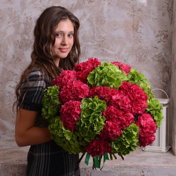 Pink Hydrangea - 11, Green Hydrangea - 10, Ribbon