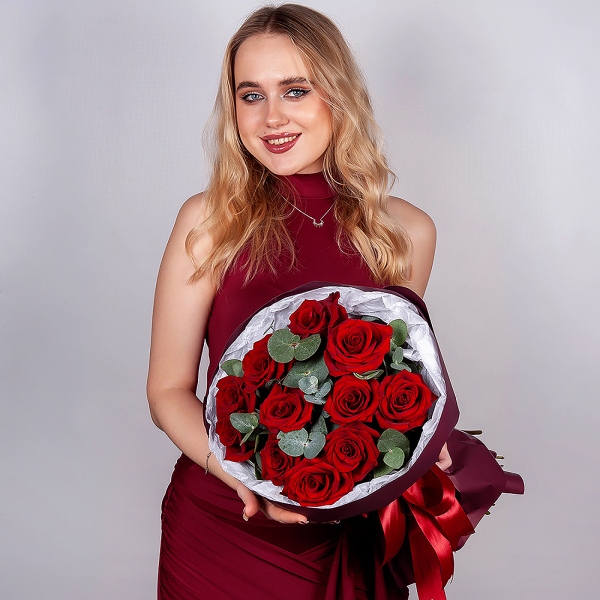 Rose Red 50 cm Ecuador - 19, Eucalyptus, Wrapping Paper
