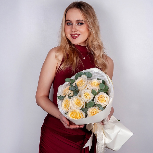Cream rose Candelaight 50 cm - 15, Eucalyptus, Wrapping Paper