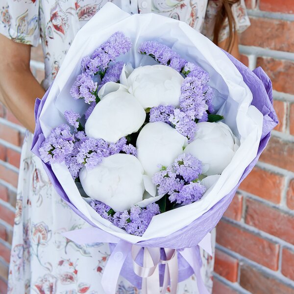 Peony white - 11, Blue Statice, Wrapping Paper