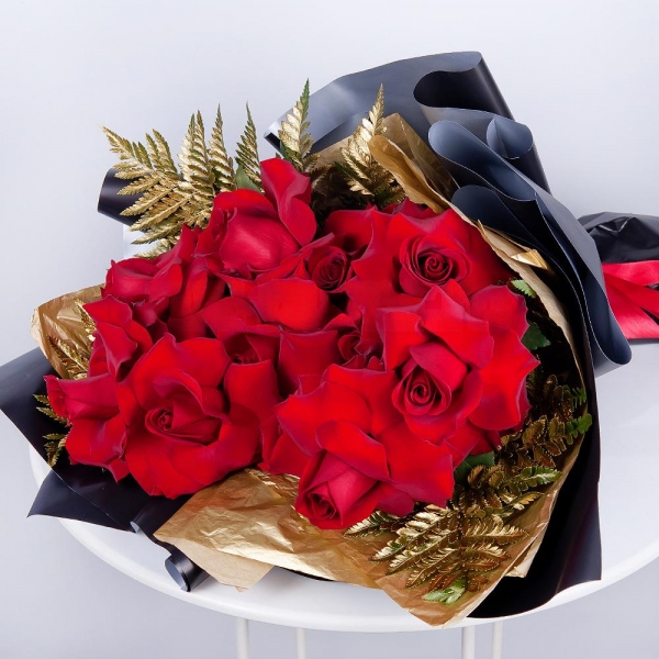 Rose Red 50 cm Ecuador - 11, Fern (1 pc.), Wrapping Paper