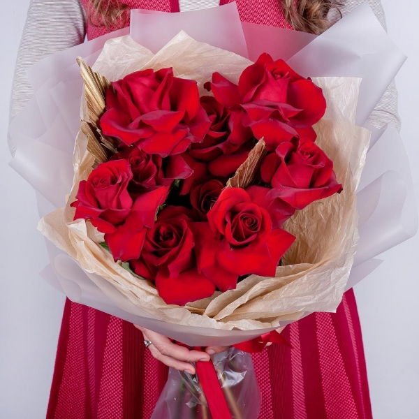 Rose Red 50 cm Ecuador - 11, Aspidistra (1 pc.), Wrapping Paper, Ribbon