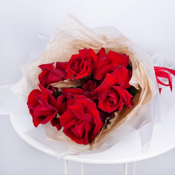 Rose Red 50 cm Ecuador - 11, Aspidistra (1 pc.), Wrapping Paper, Ribbon