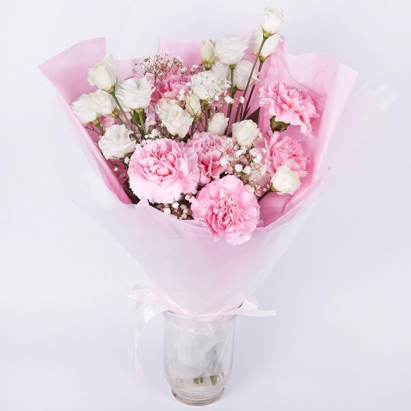 Gypsophila - 1, Pink carnation - 9, lisianthus - 4, Wrapping Paper