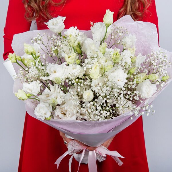 lisianthus - 5, Gypsophila - 2, Wrapping Paper