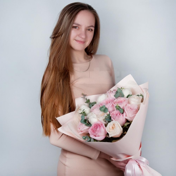 Peony style roses - 19, Eucalyptus, Wrapping Paper
