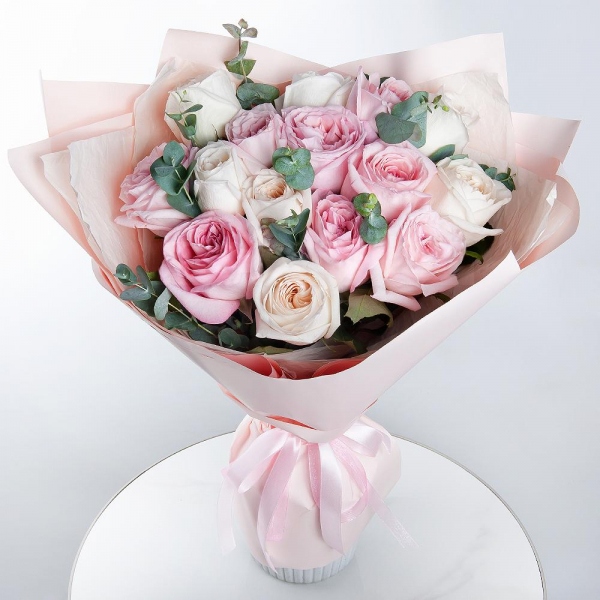 Peony style roses - 23, Eucalyptus, Wrapping Paper