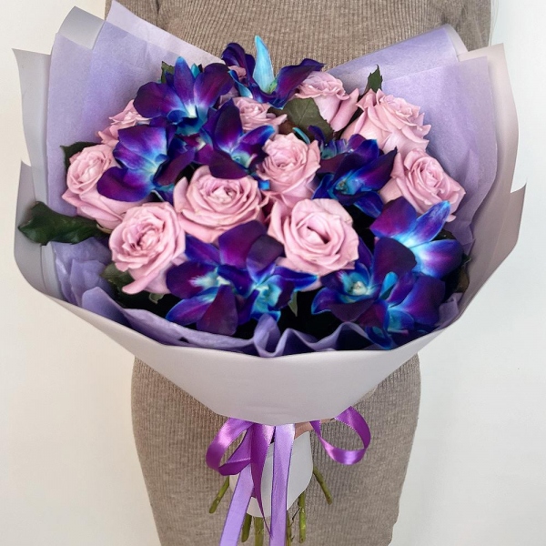 Pink rose 50 cm - 26, Orchid Dendrobium - 13, Flask for orchids, Wrapping Paper