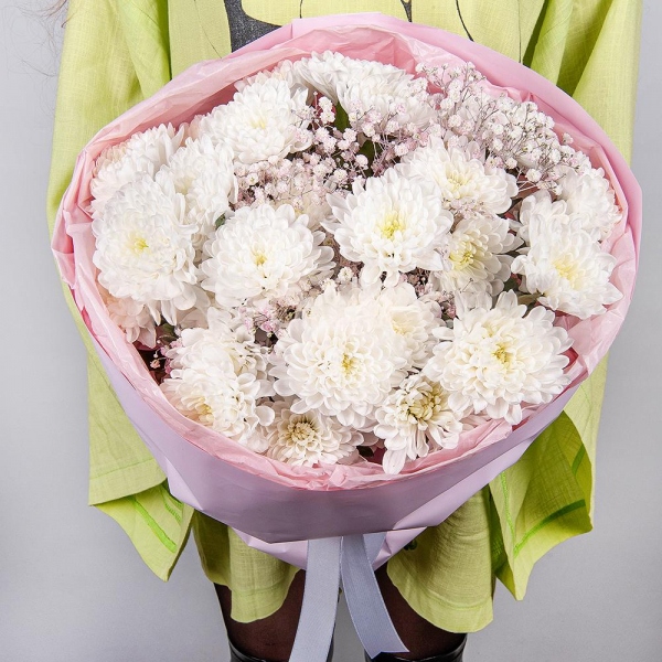 Baltica White Spray Chrysanthemum - 5, Gypsophila - 1, Wrapping Paper
