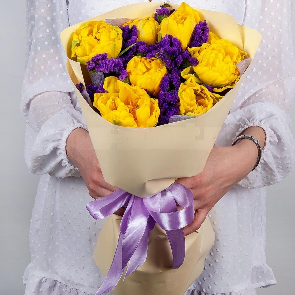Yellow tulip - 9, Blue Statice, Wrapping Paper